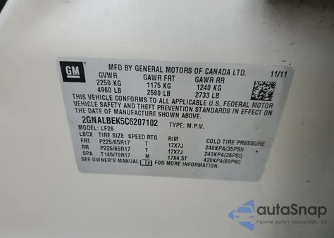 2012 Chevrolet Equinox Ls from USA, damaged, VIN 2GNALBEK5C6207102